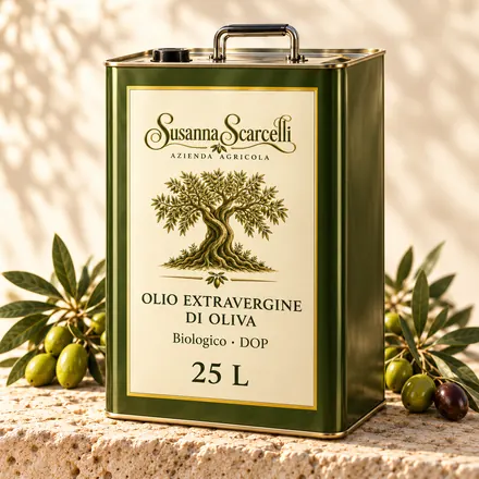 Lattina da 25 litri di olio extravergine di oliva Susanna Scarcelli
